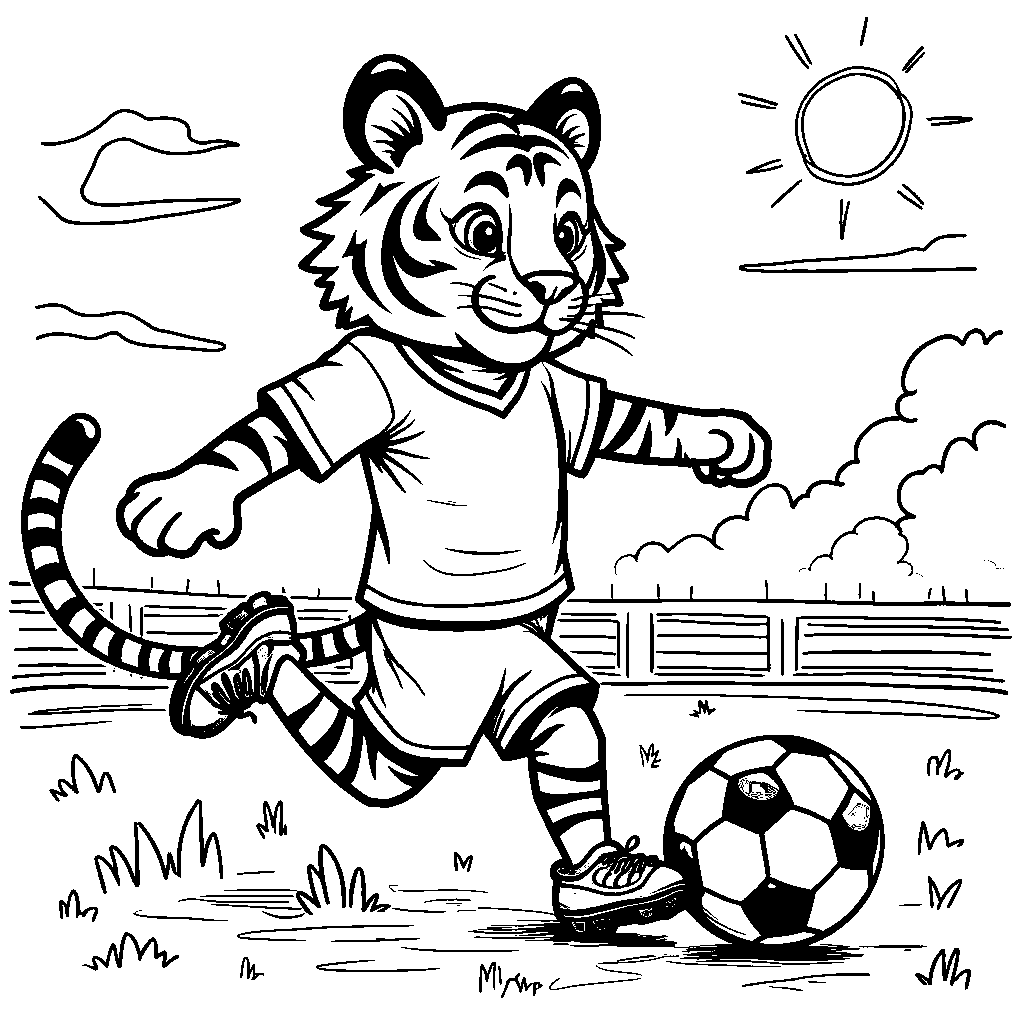 Tiger playing soccer