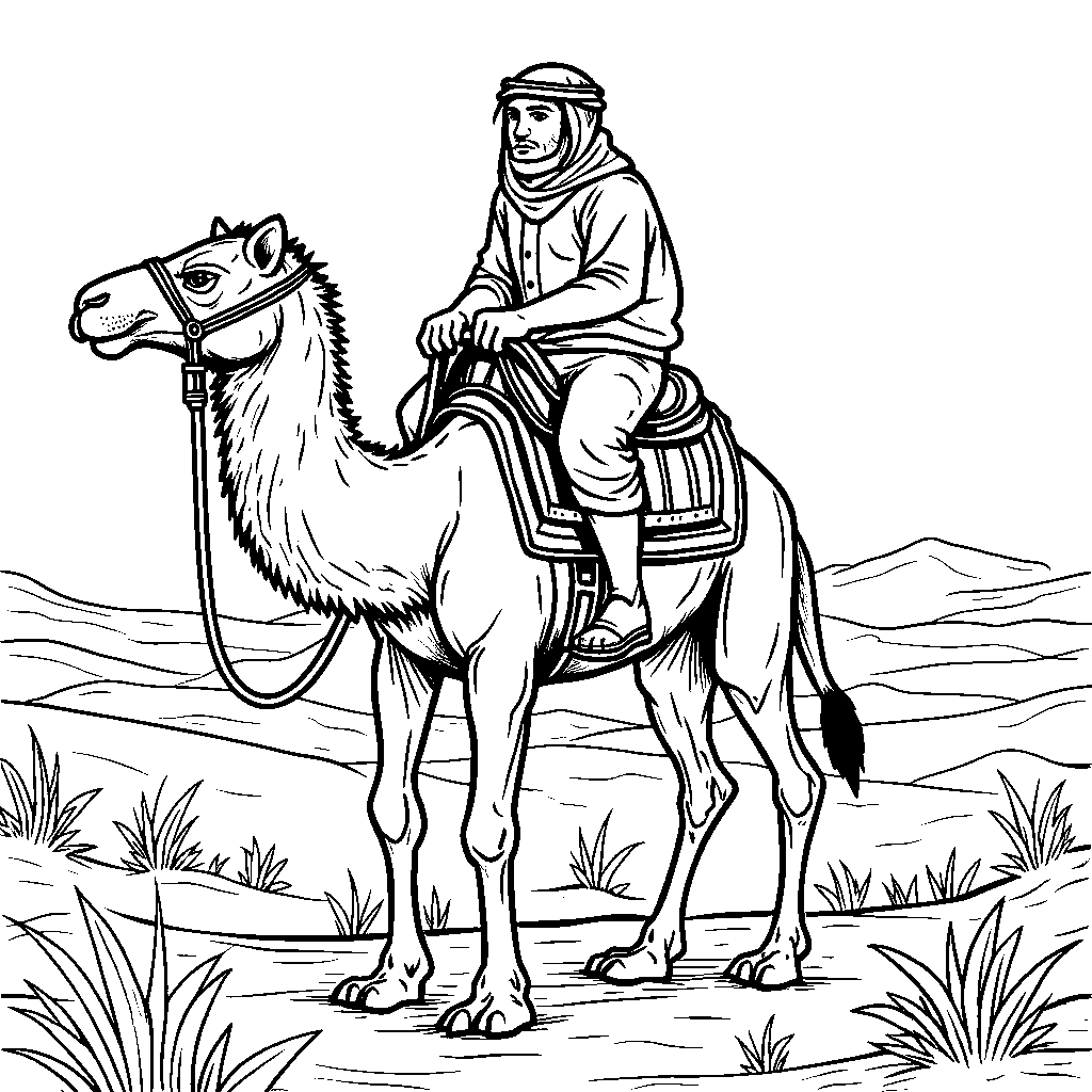 Tiger riding a camel through the desert