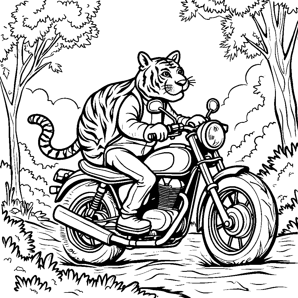 Tiger riding a motorcycle with a sidecar