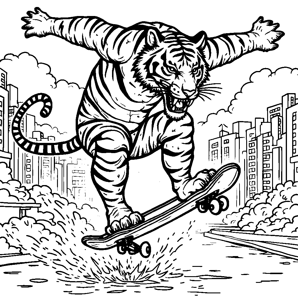 Tiger riding a skateboard