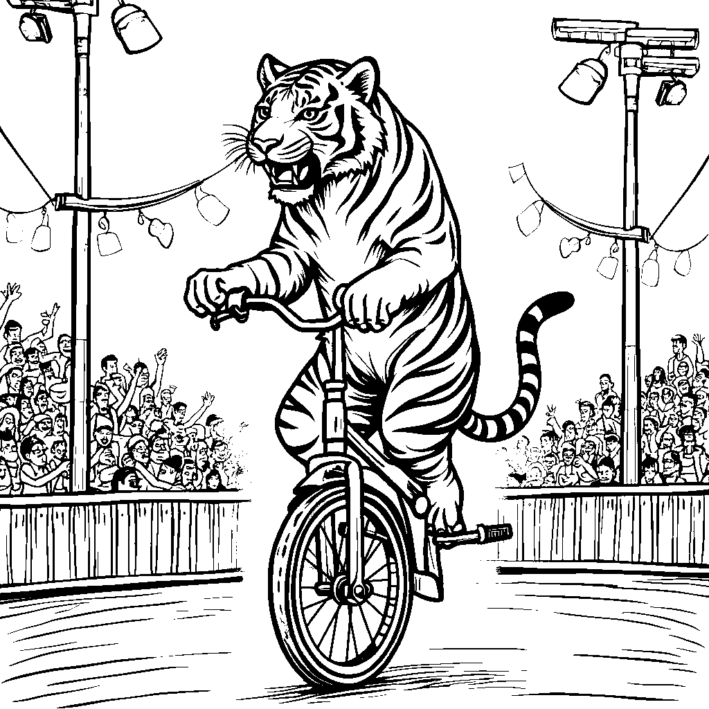 Tiger riding a unicycle