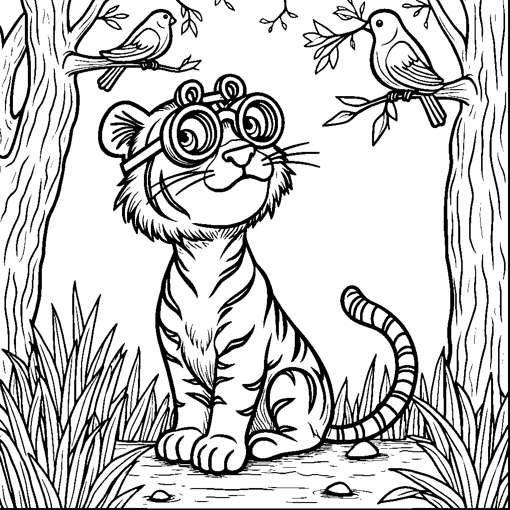 Tiger wearing a pair of binoculars and going birdwatching