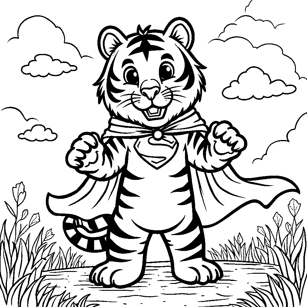 Tiger wearing a superhero cape