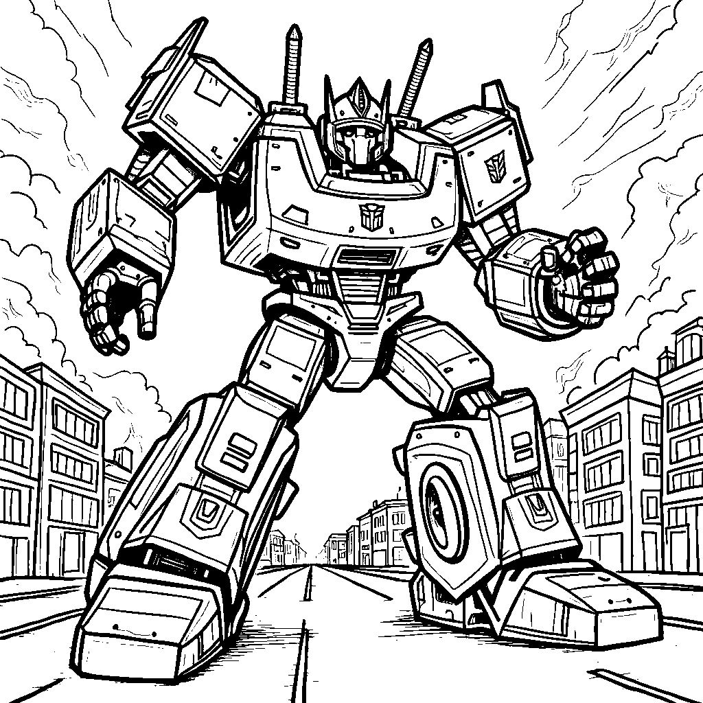 Abominus, the Decepticon combiner, terrorizing a town