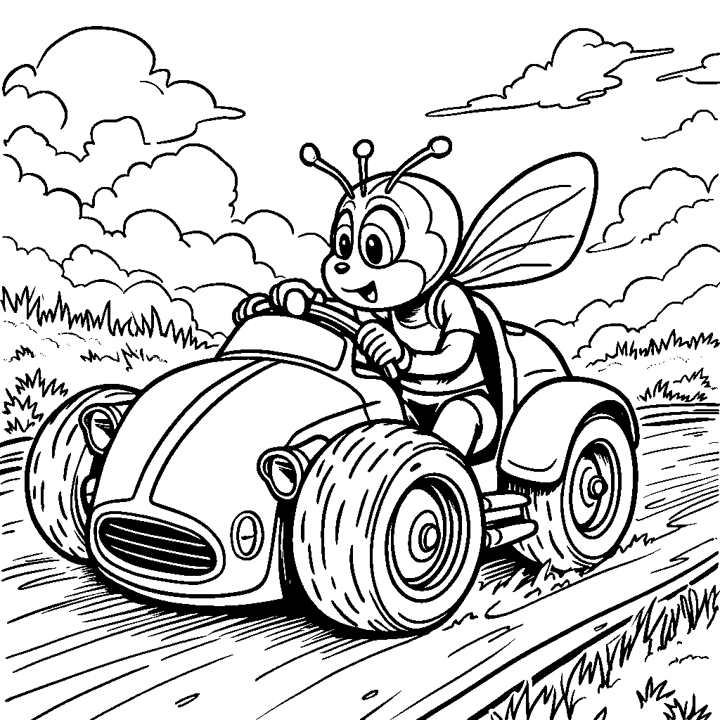 Bumblebee driving a racing car on a sunny day