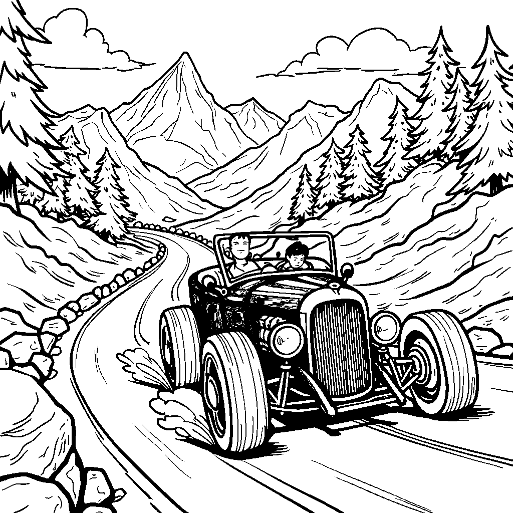 Hot Rod racing his sports car on a winding road