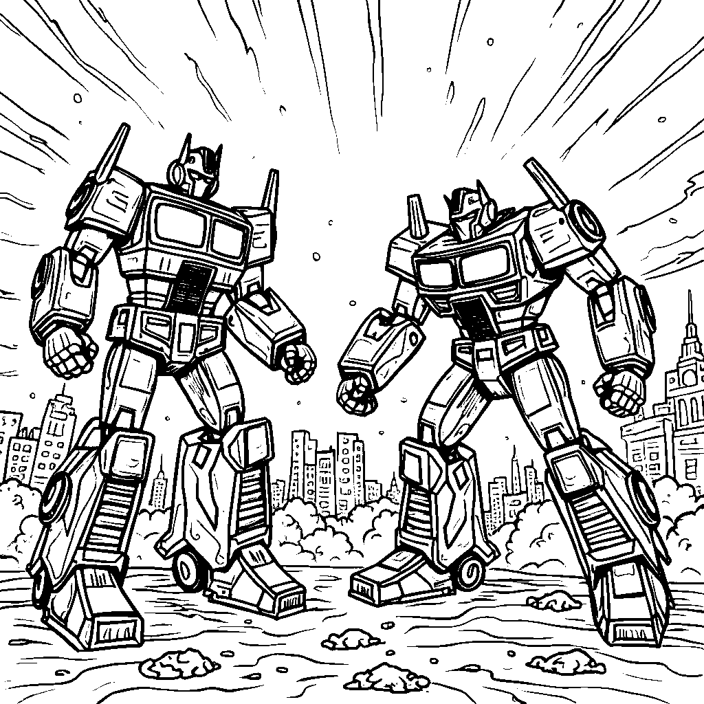 Optimus Prime and Megatron facing off in an epic battle