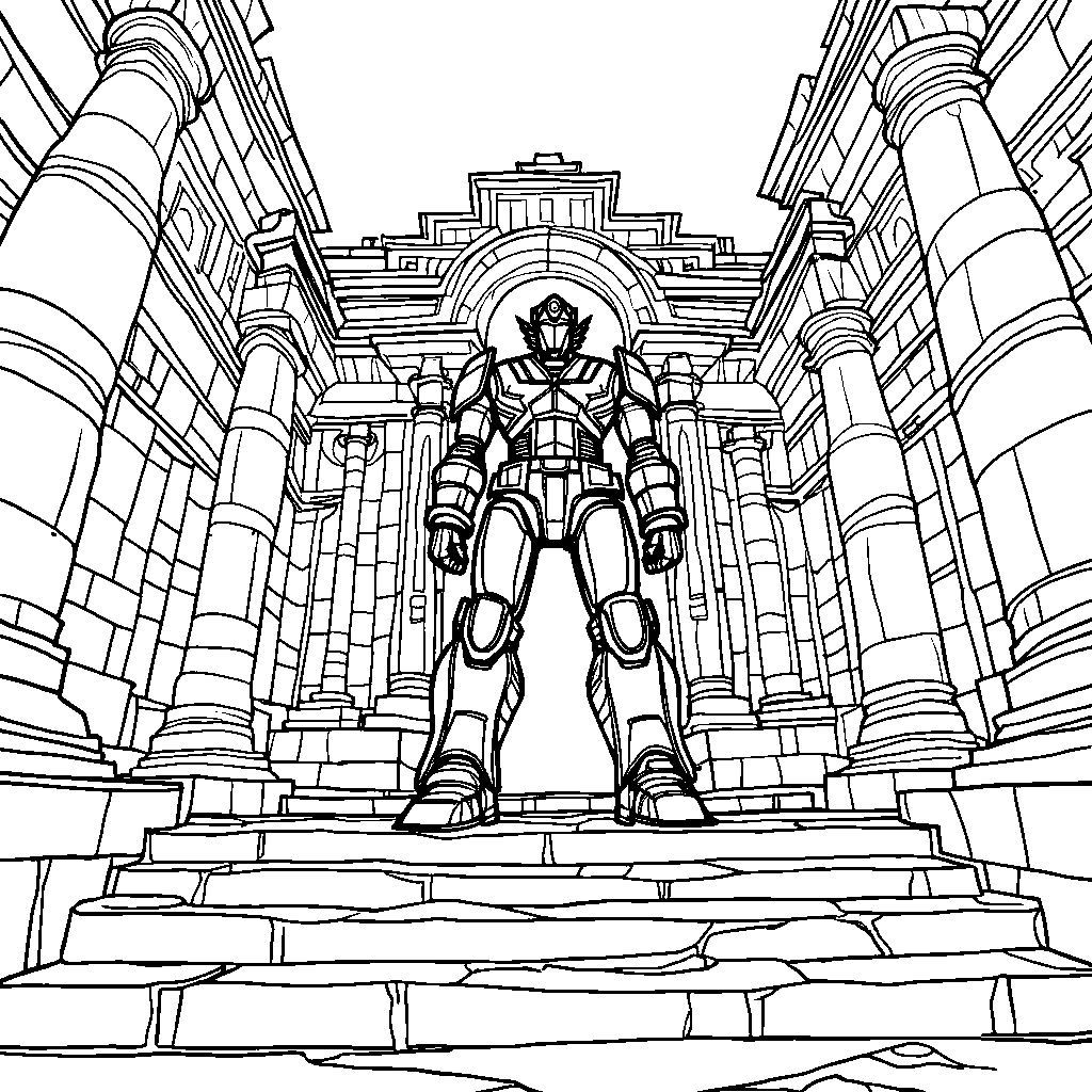 Shockwave standing in front of a massive, ancient temple