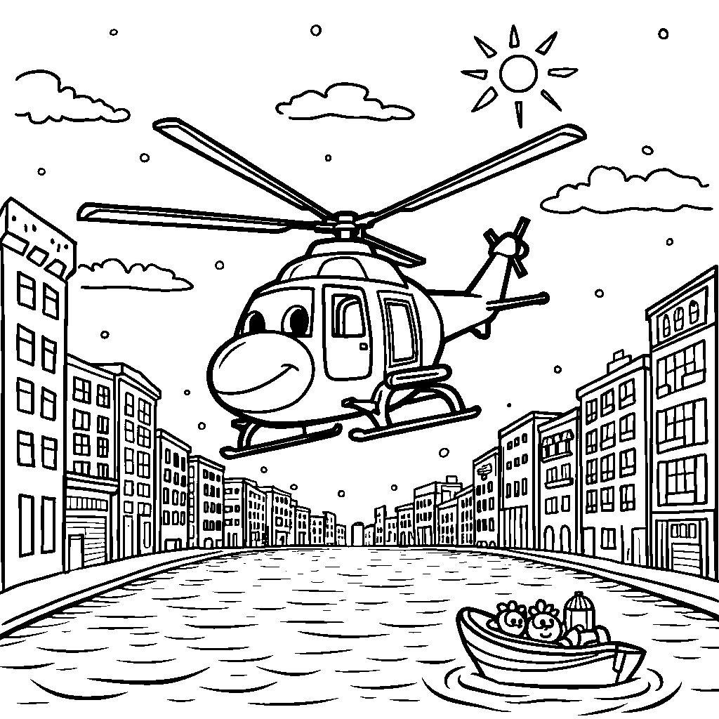 Springer transforming into a helicopter to rescue people from a flood