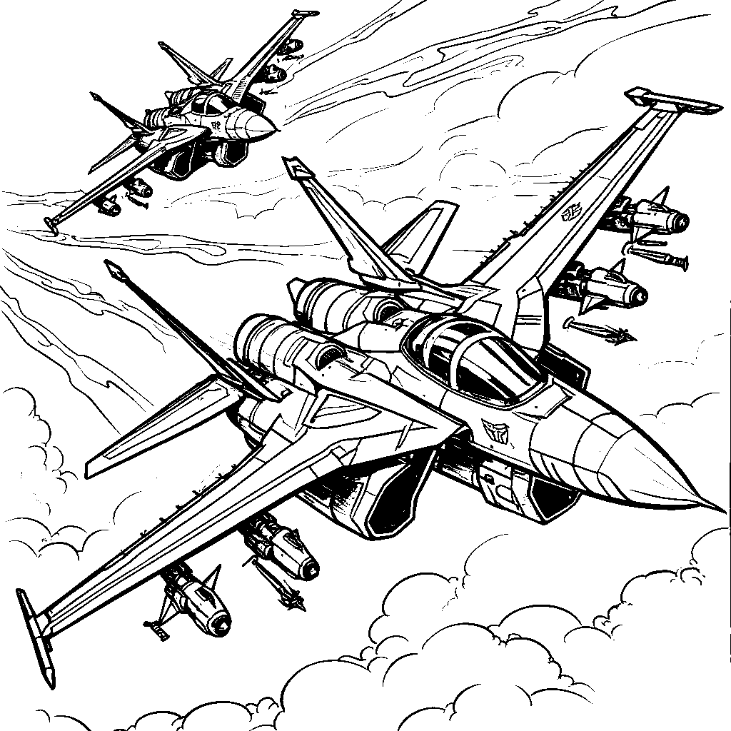 Starscream leading a team of Decepticon jets in formation