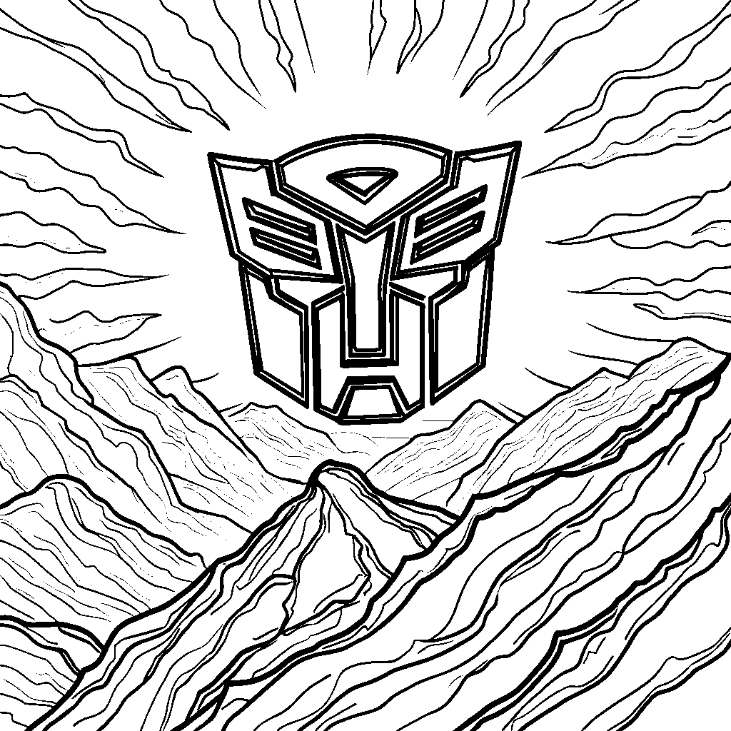 The Autobot symbol shining brightly on a mountain peak