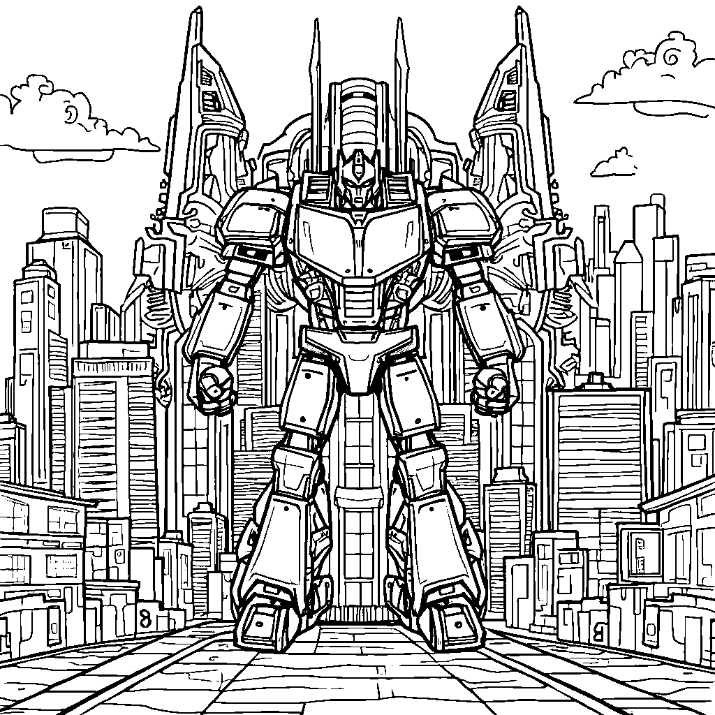 Trypticon, the Decepticon city, looming over a metropolis