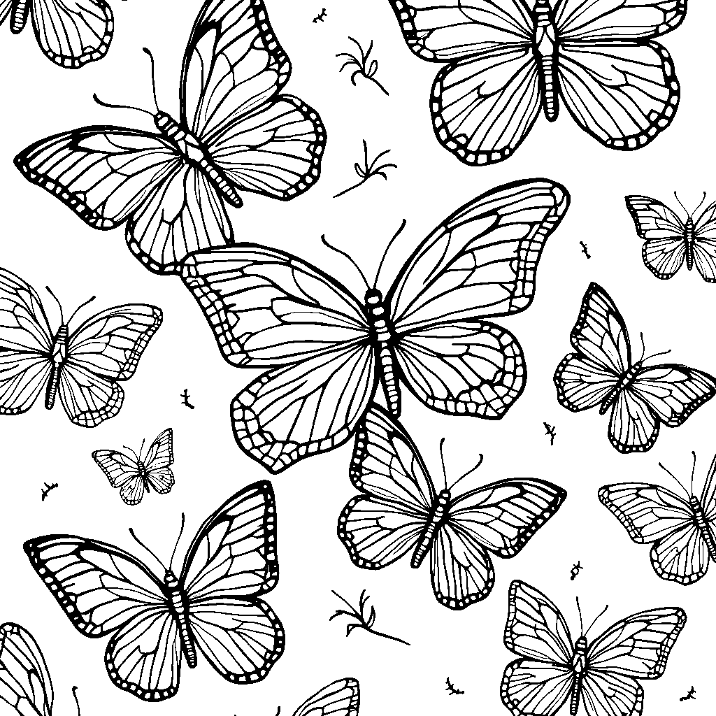 A kaleidoscope of butterflies with various shapes and colors