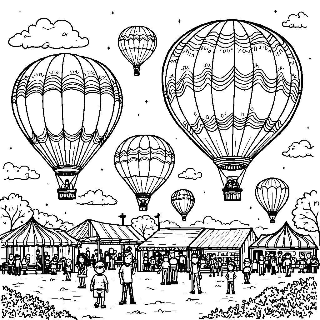 A colorful hot air balloon festival with unique balloon designs