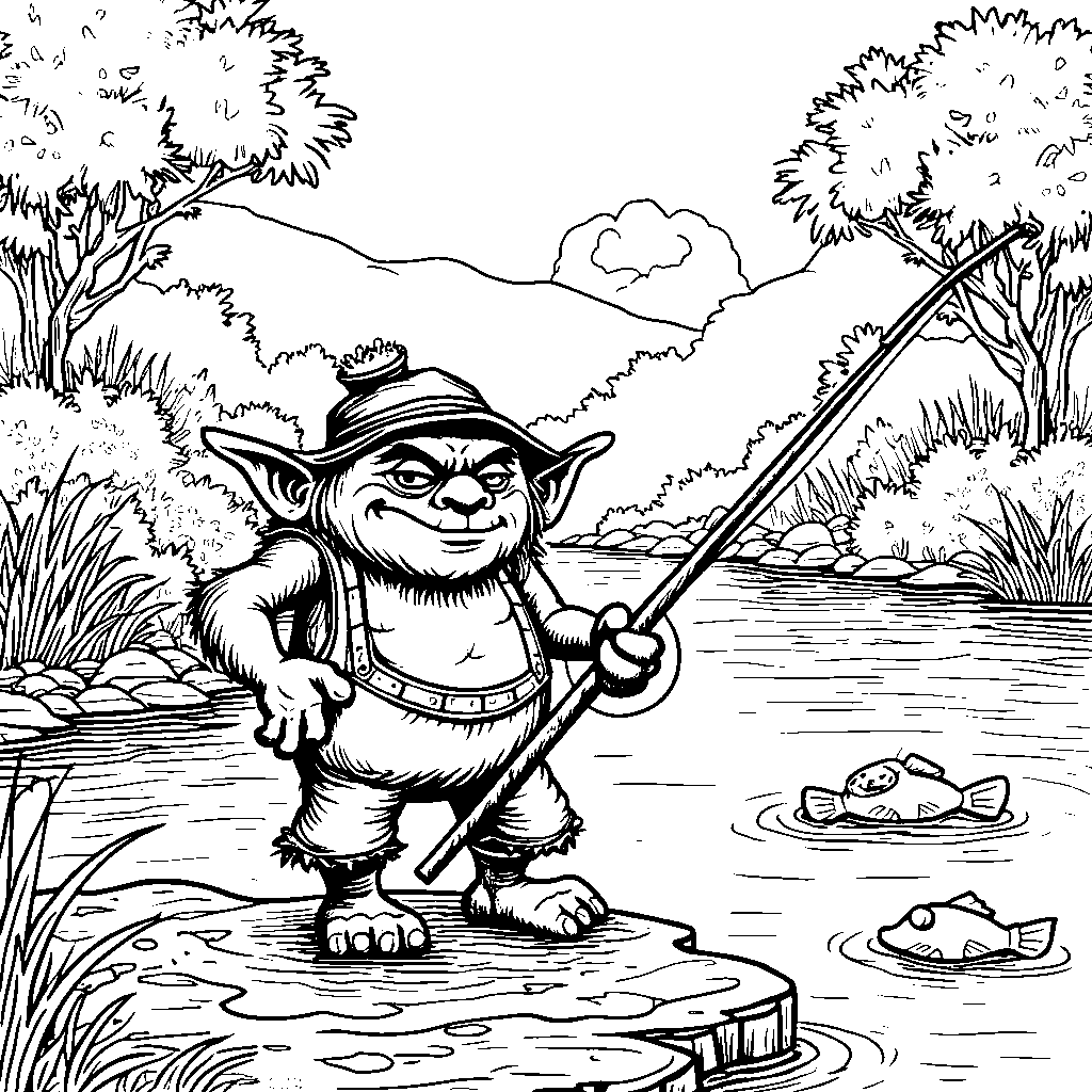 Troll holding a fishing rod