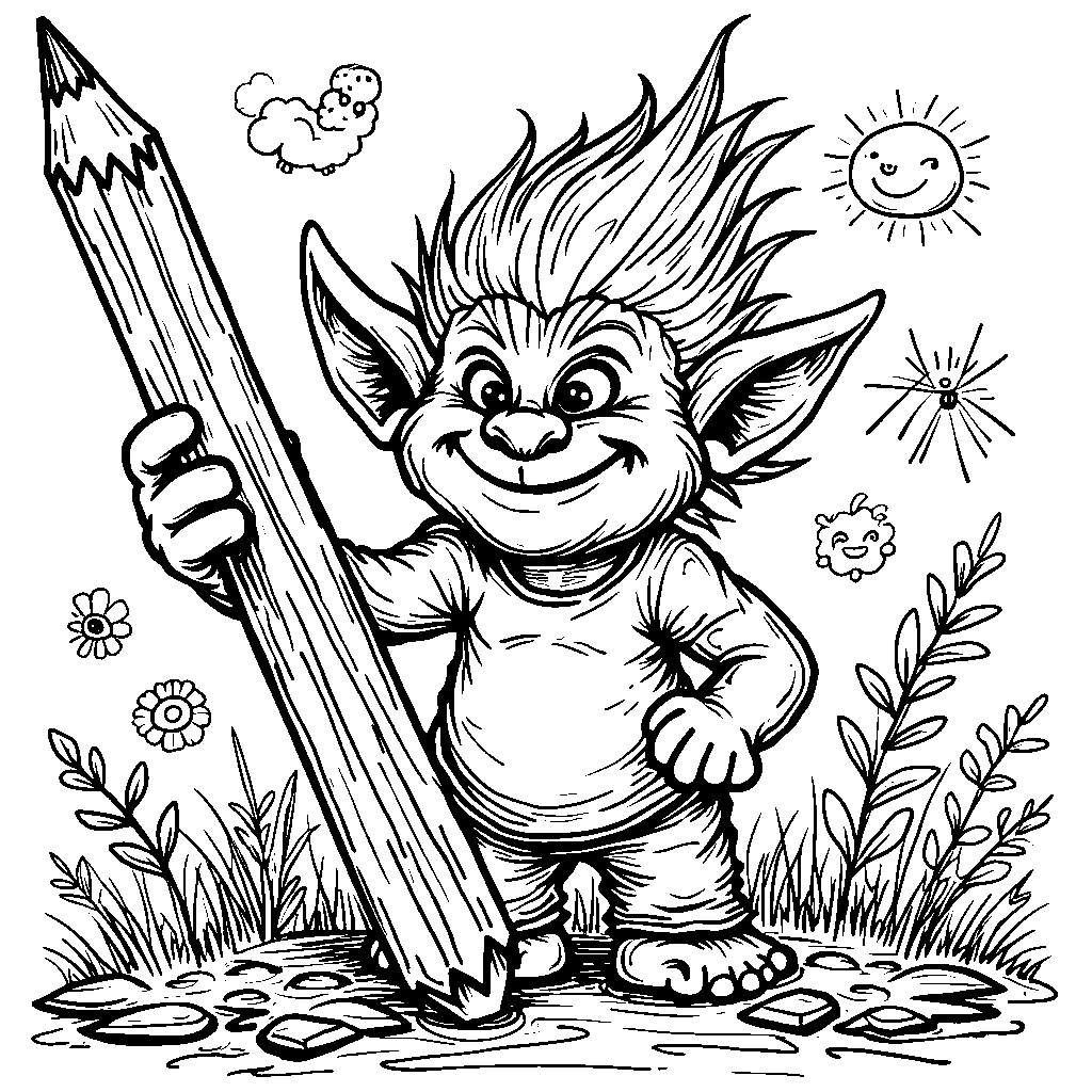 Troll holding a giant pencil