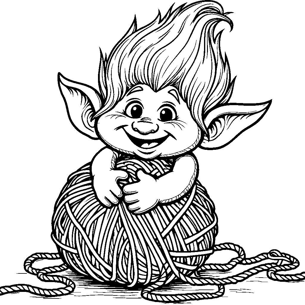 Troll playing with a ball of yarn