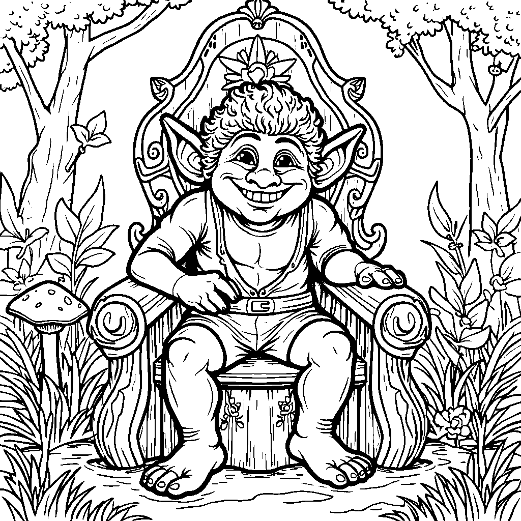 Troll sitting on a mushroom throne