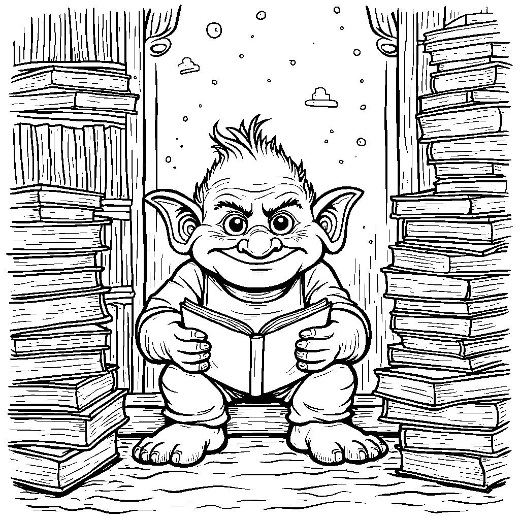 Troll surrounded by books