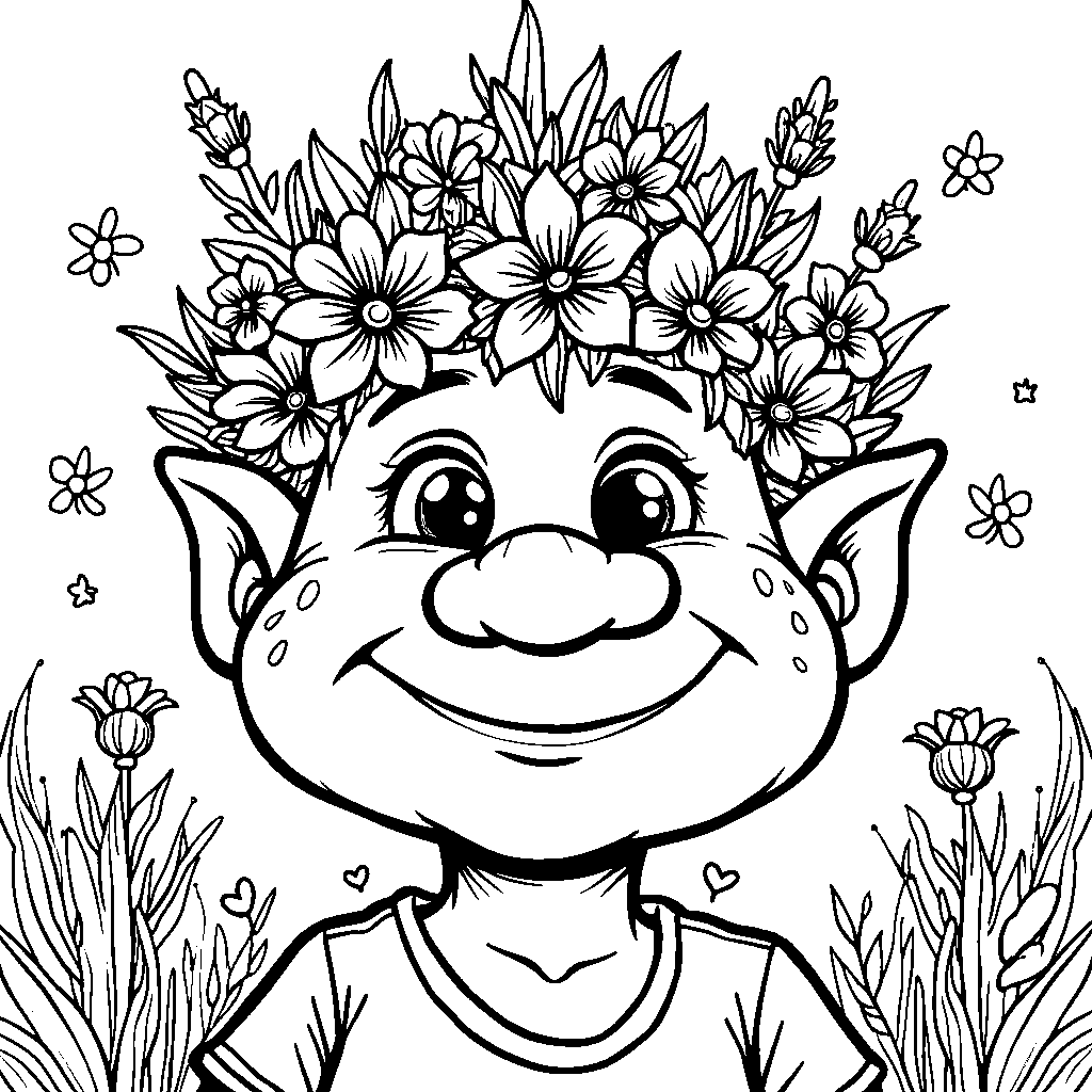 Troll wearing a crown made of flowers