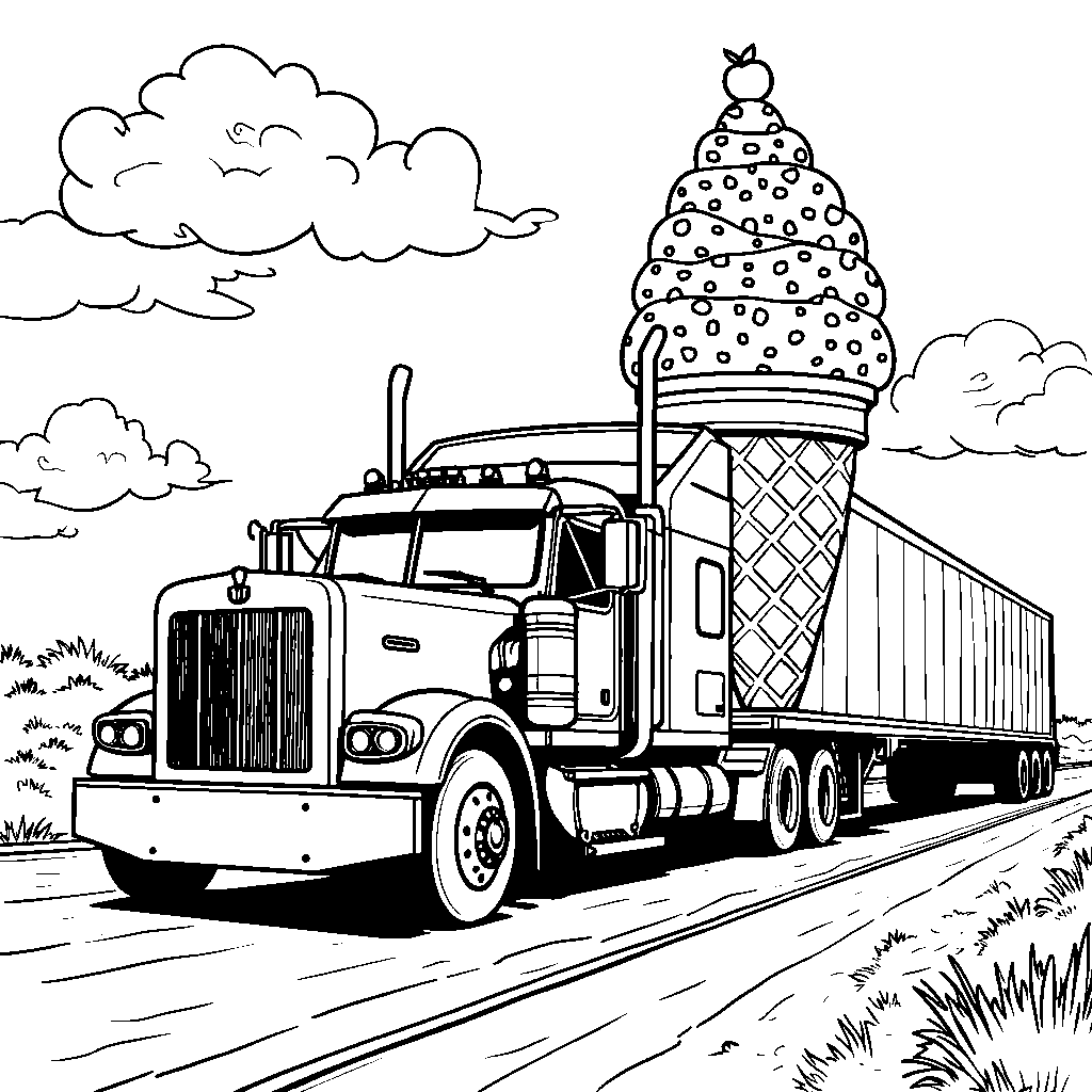 A big rig hauling a giant ice cream cone