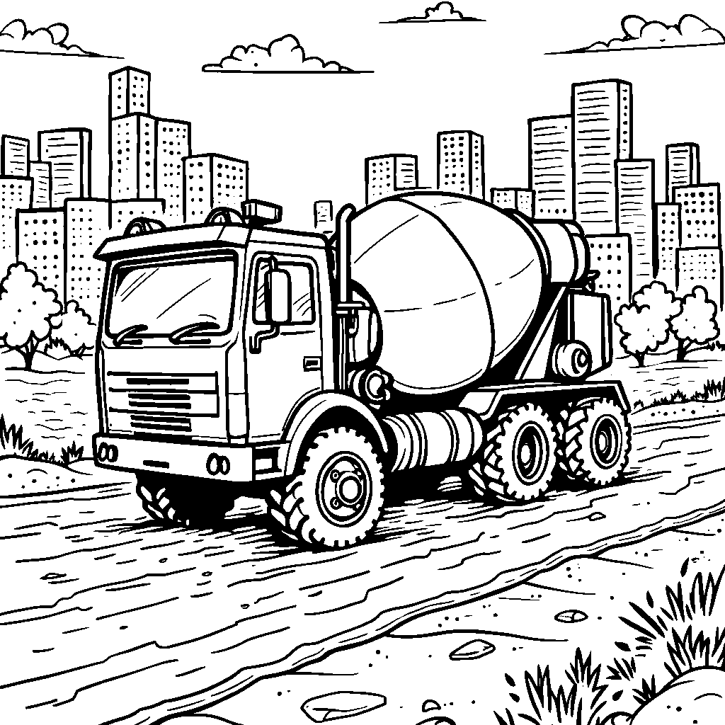 A concrete mixer making a bumpy road