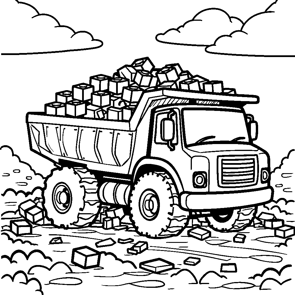 A dump truck filled with colorful blocks