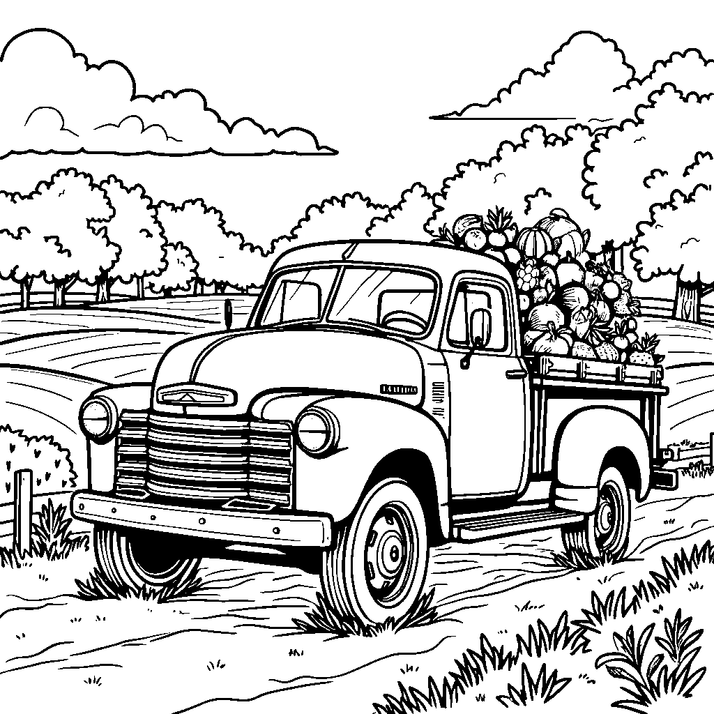 A farm truck carrying fresh fruits and veggies