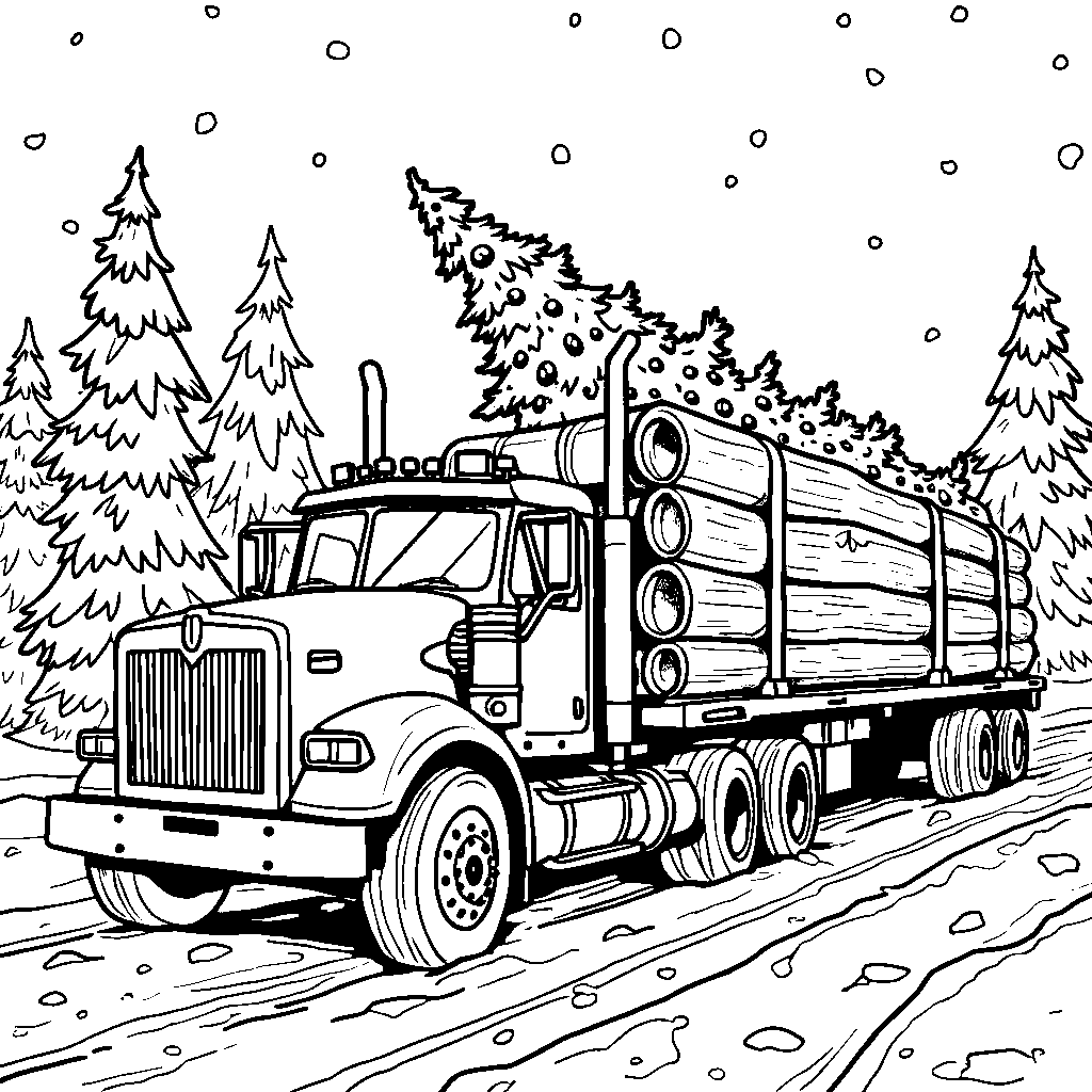 A logging truck hauling a giant Christmas tree