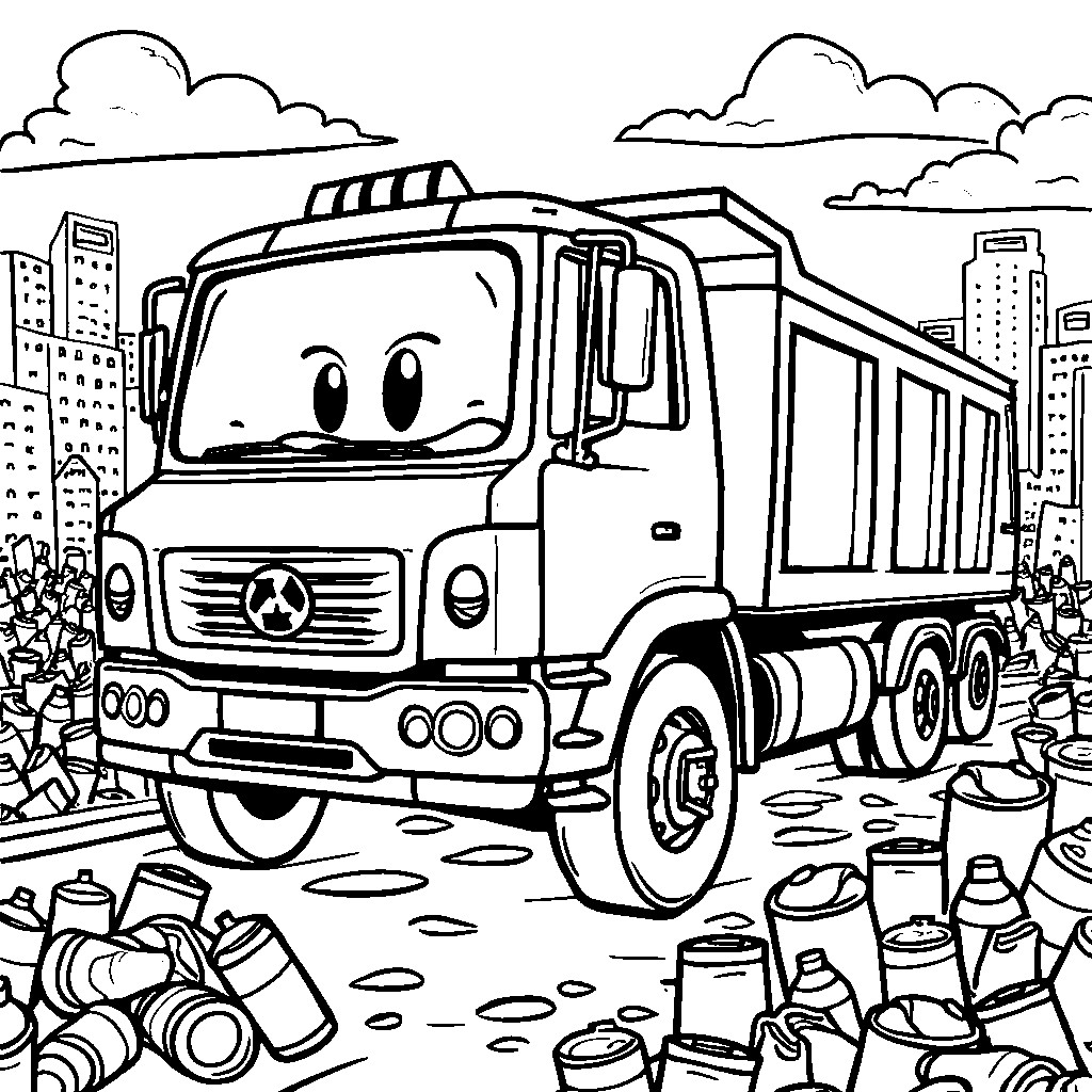 A recycling truck sorting colorful cans