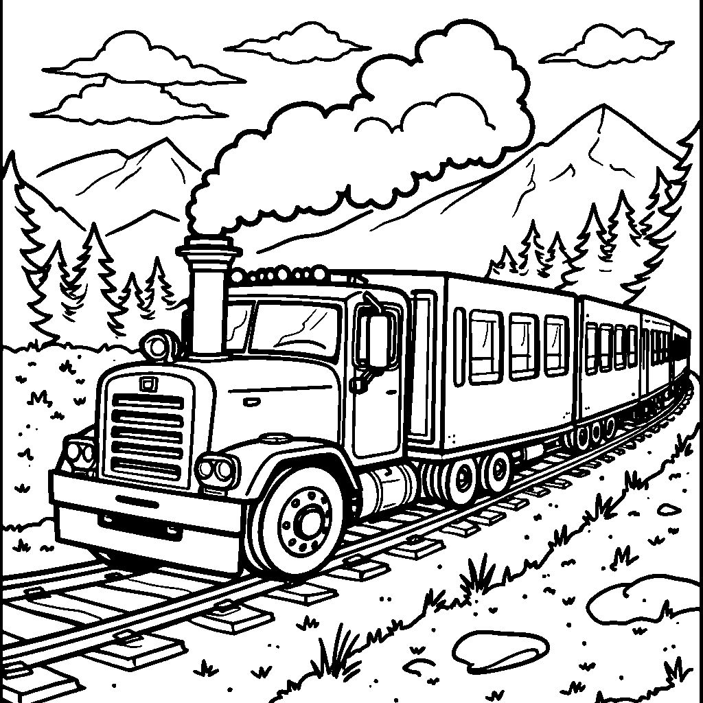 A train truck chugging along a scenic route