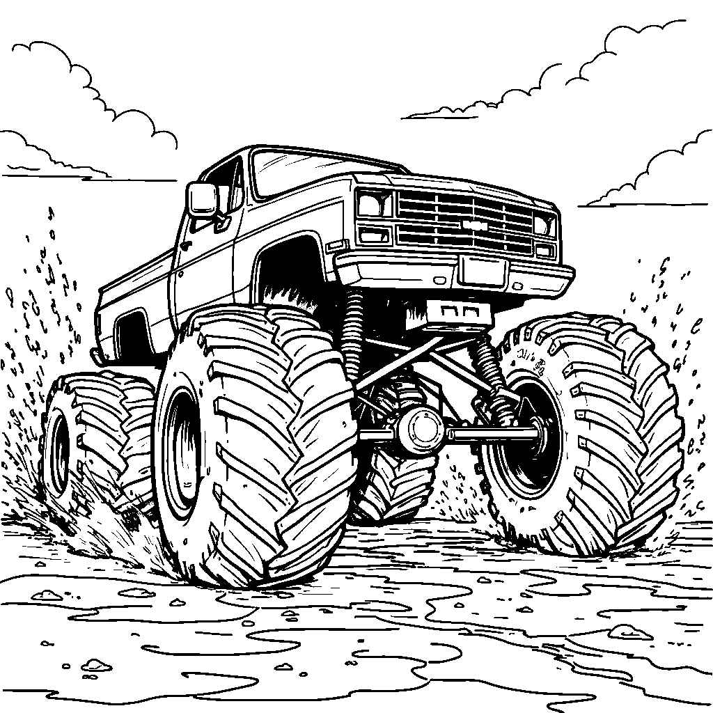 Monster truck racing on a muddy track