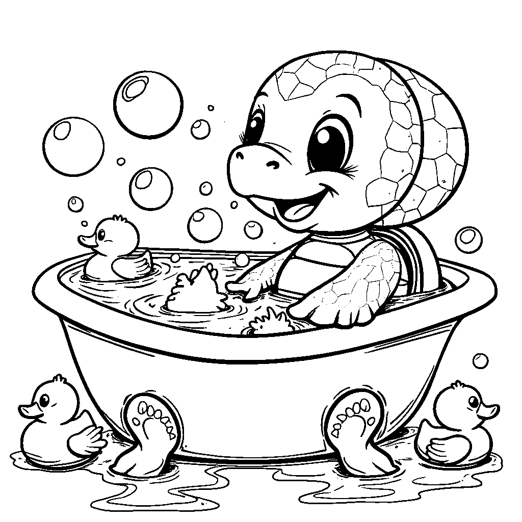 Turtle blowing bubbles in a bathtub