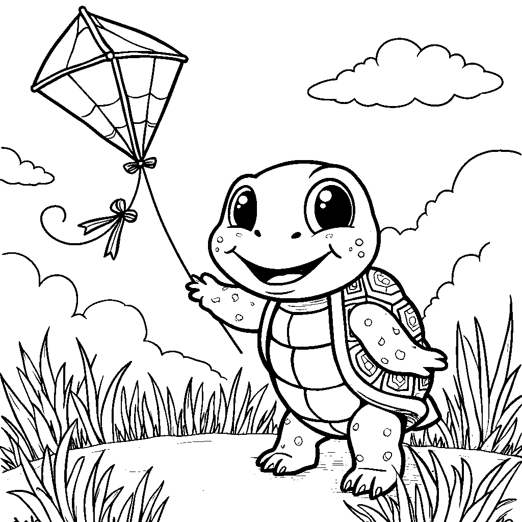 Turtle flying a kite on a windy day