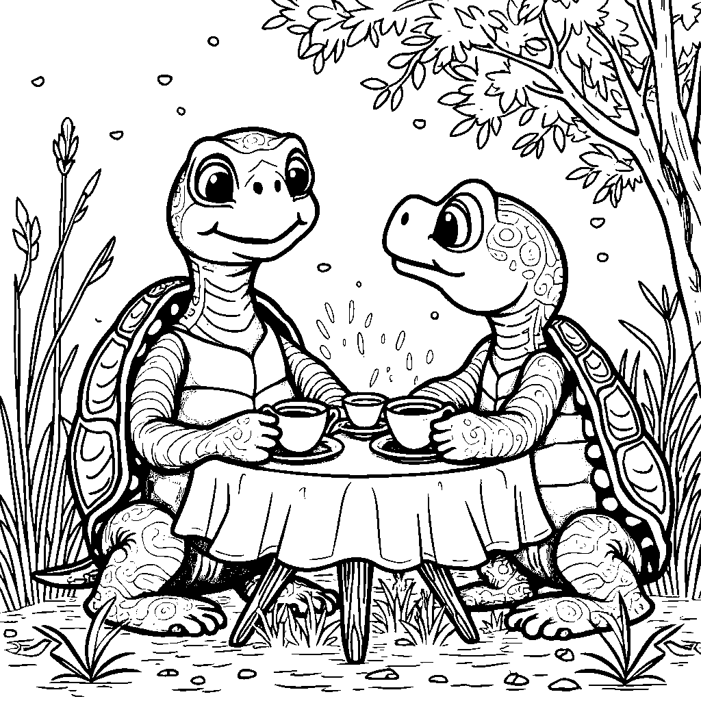 Turtle having a tea party with friends