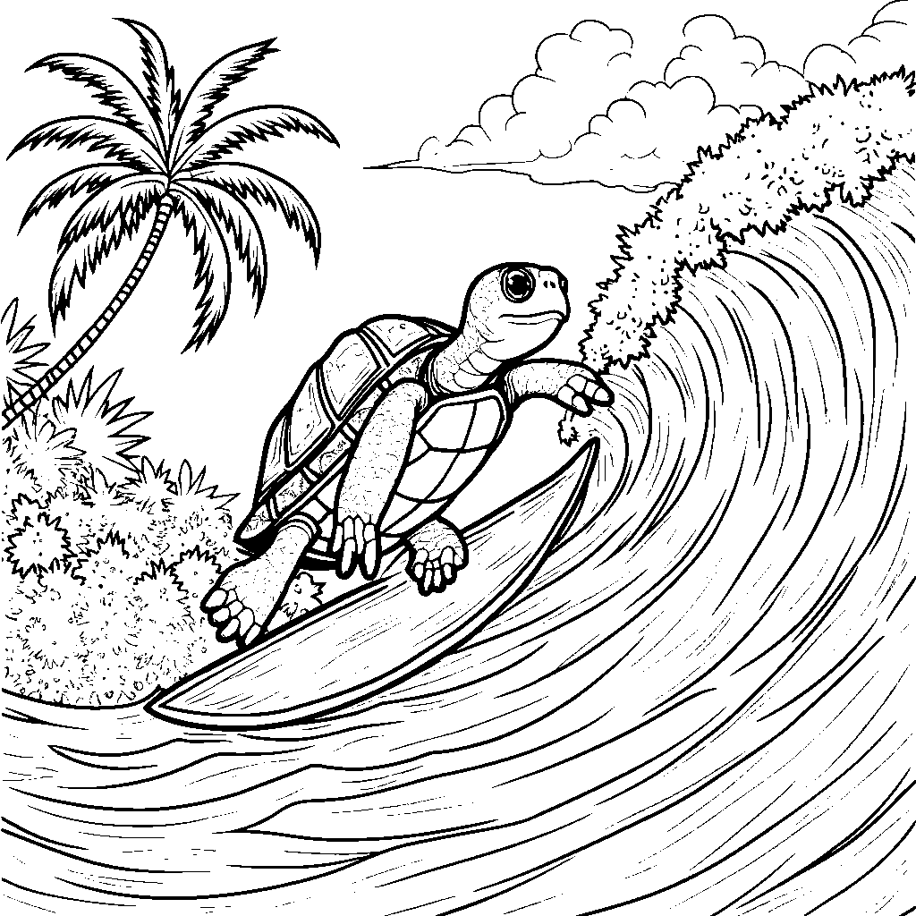 Turtle surfing on a wave in Hawaii