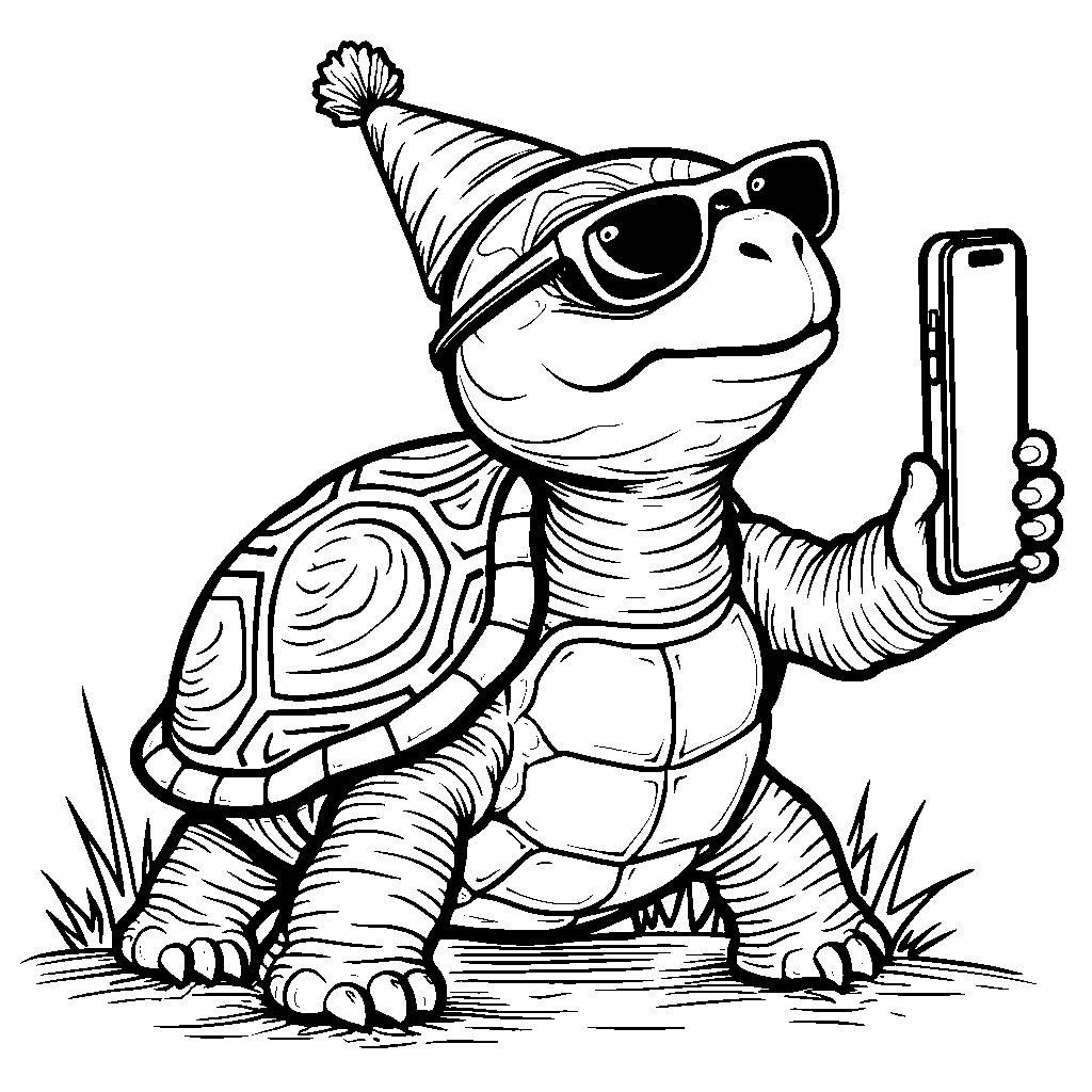 Turtle taking a selfie with a funny filter