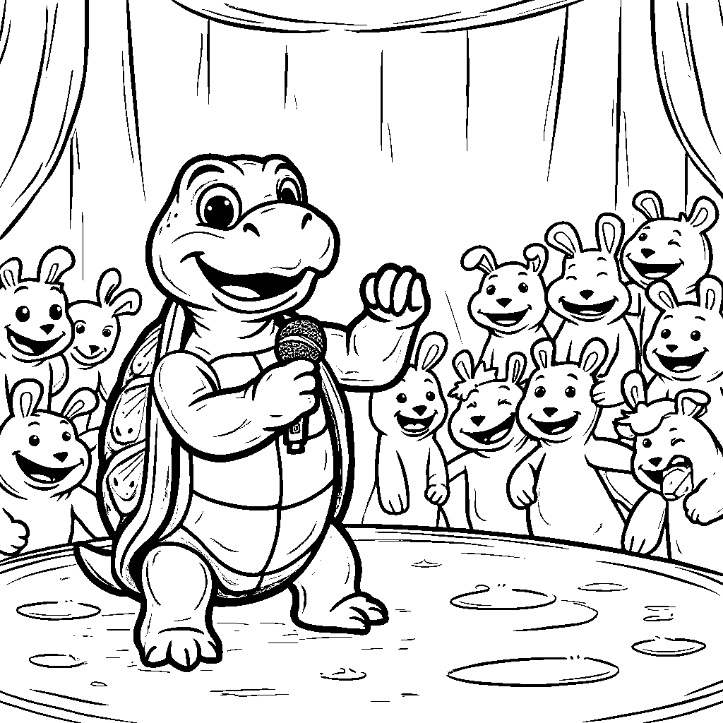 Turtle telling jokes at a comedy club