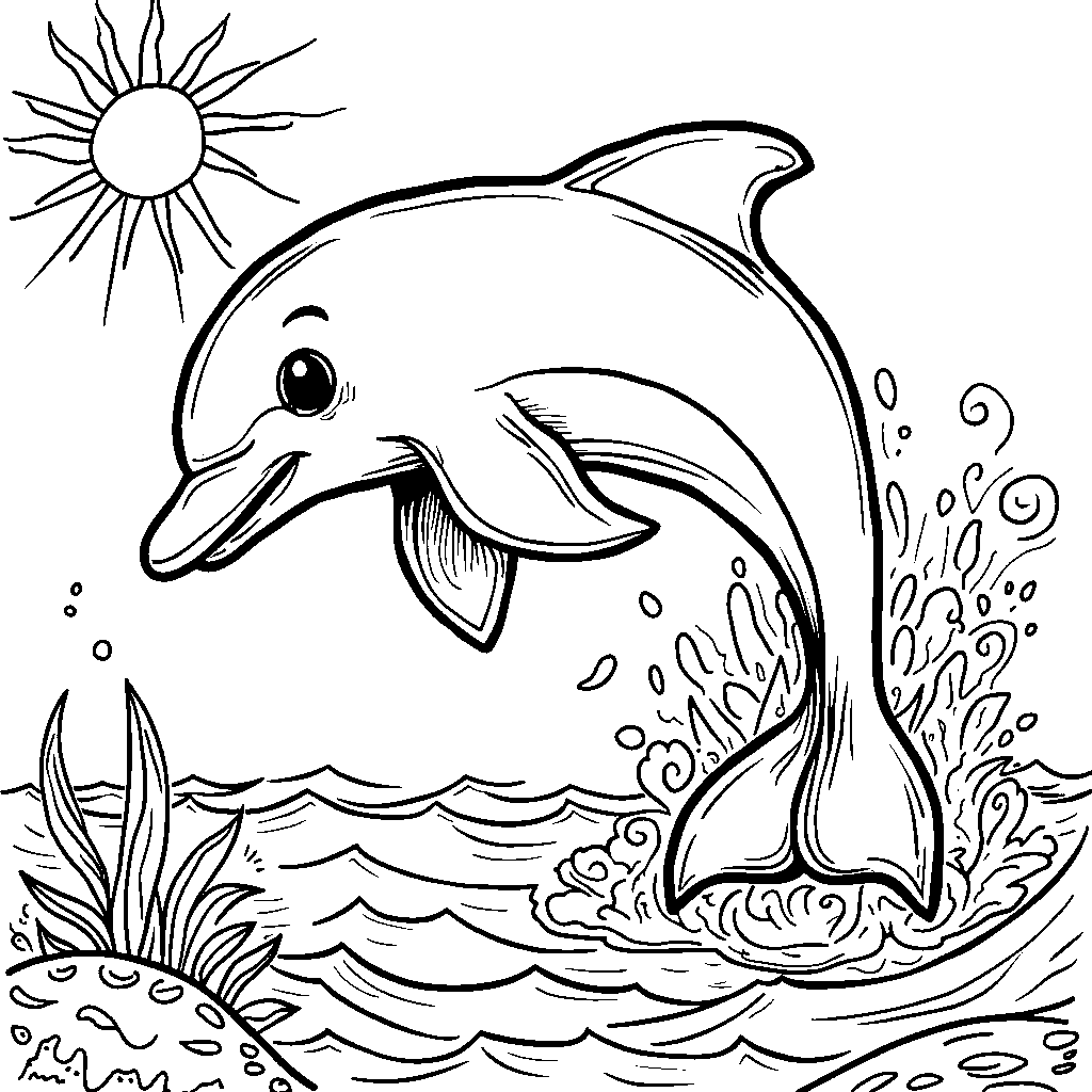 A friendly dolphin jumping out of the water