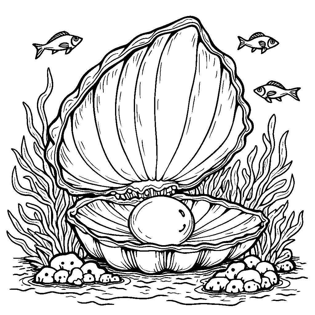 A giant clamshell with a pearl inside