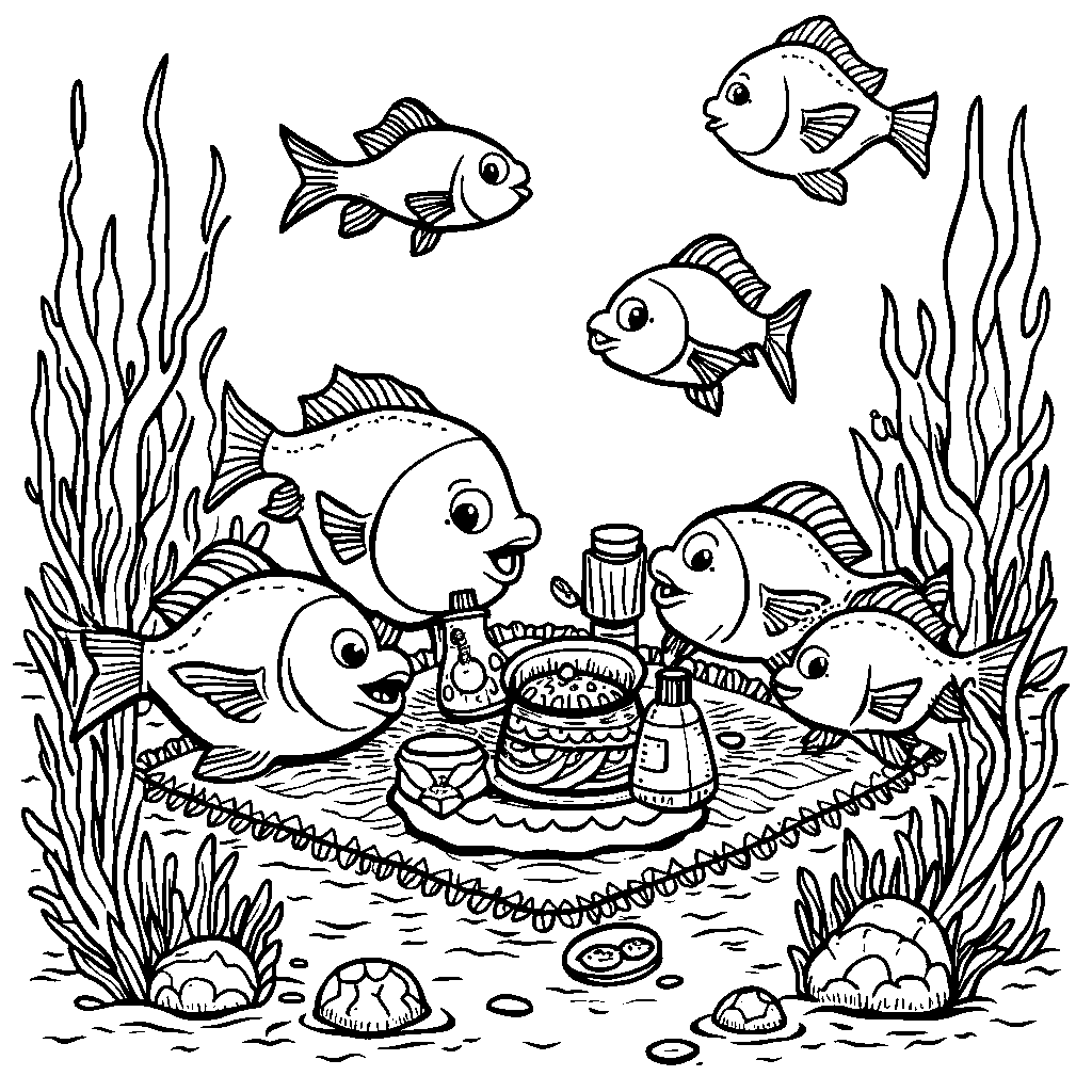 A group of fish having a picnic