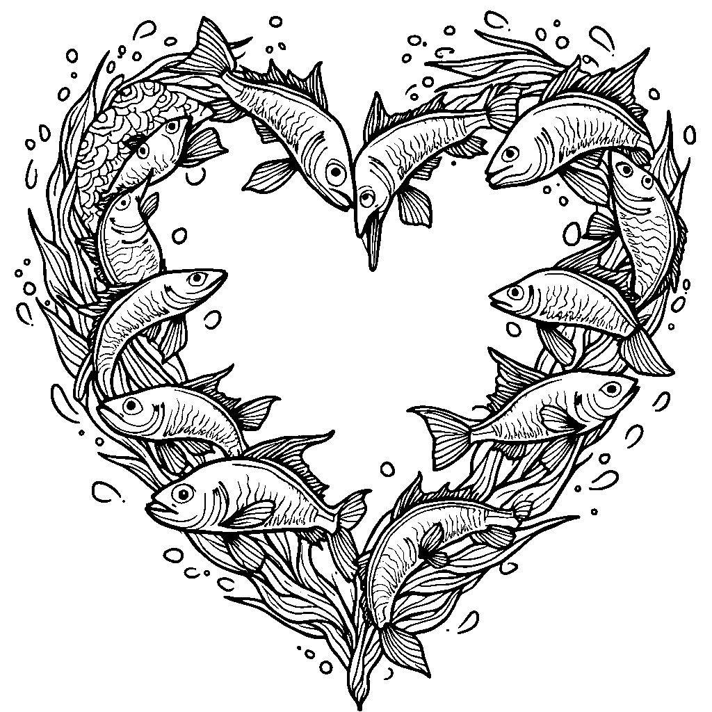 A school of fish forming a heart shape