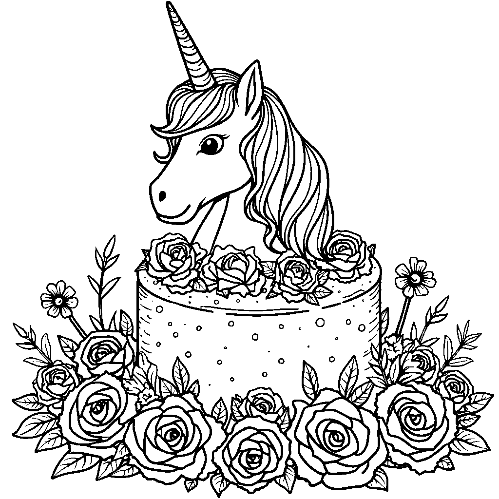 Unicorn cake with a garden of fondant flowers