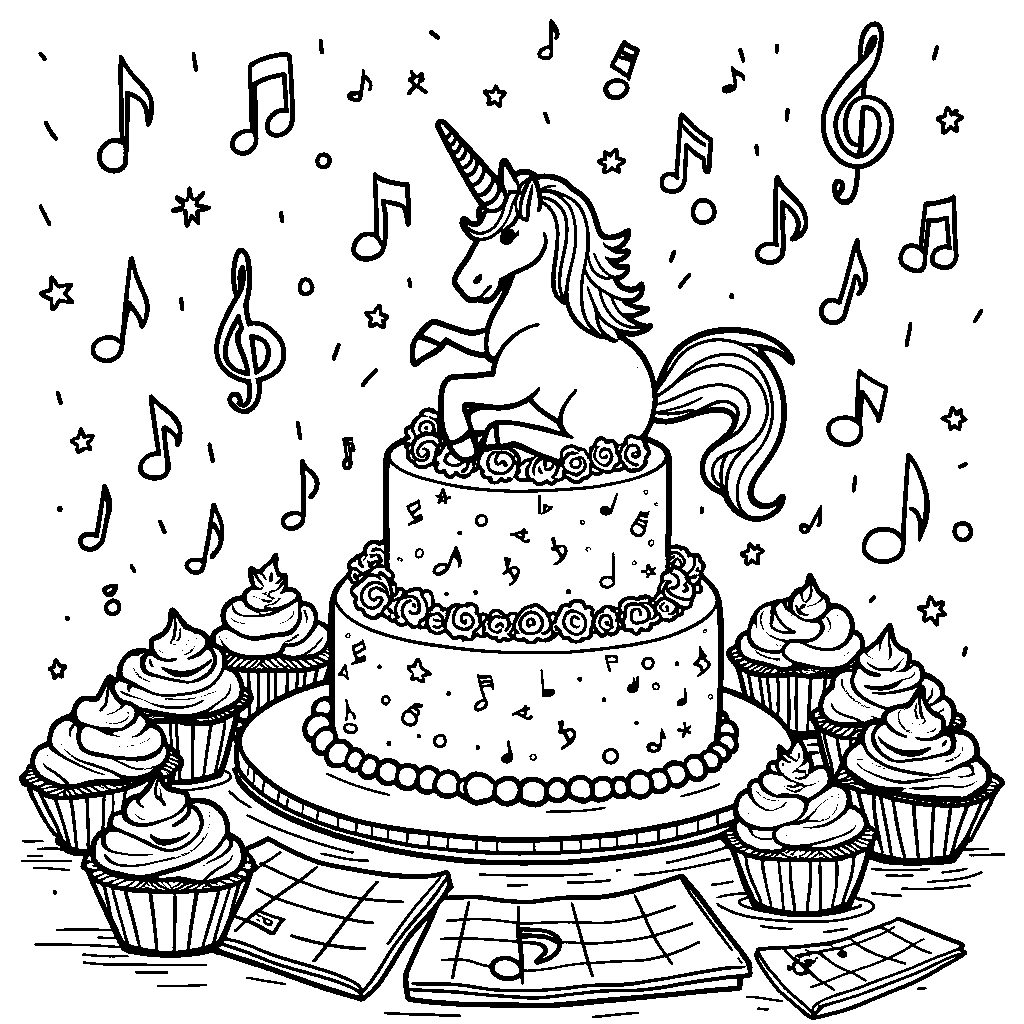 Unicorn cake with a musical note design