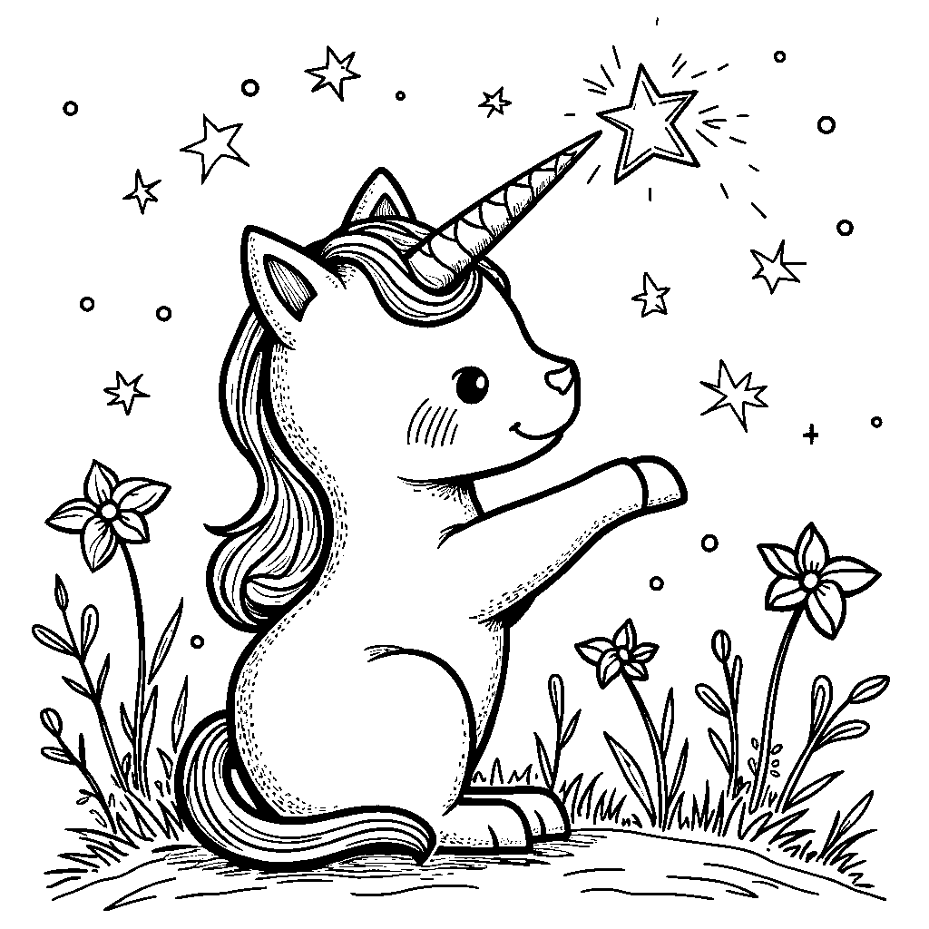 Unicorn cat making a wish on a shooting star