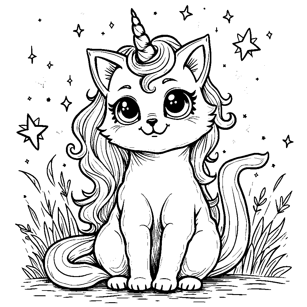 Unicorn cat surrounded by a halo of sparkles