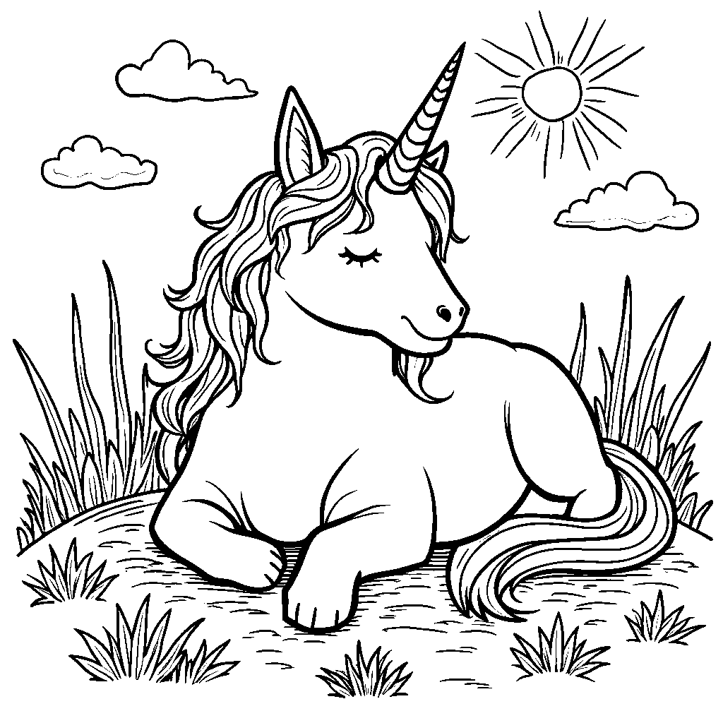 Unicorn cat taking a nap in a patch of sunshine