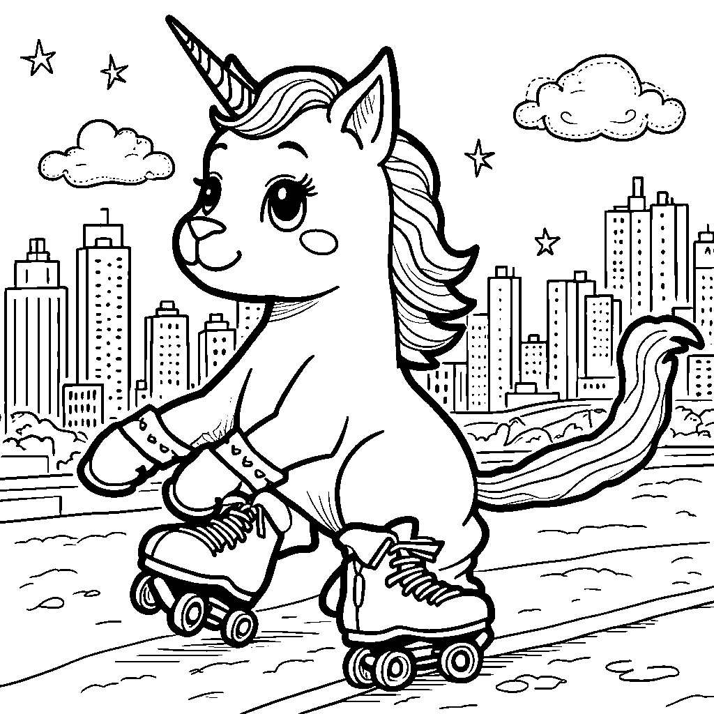 Unicorn cat wearing a pair of roller skates