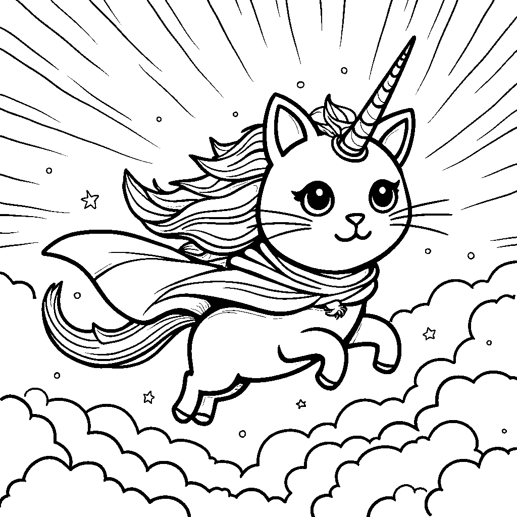 Unicorn cat wearing a superhero cape