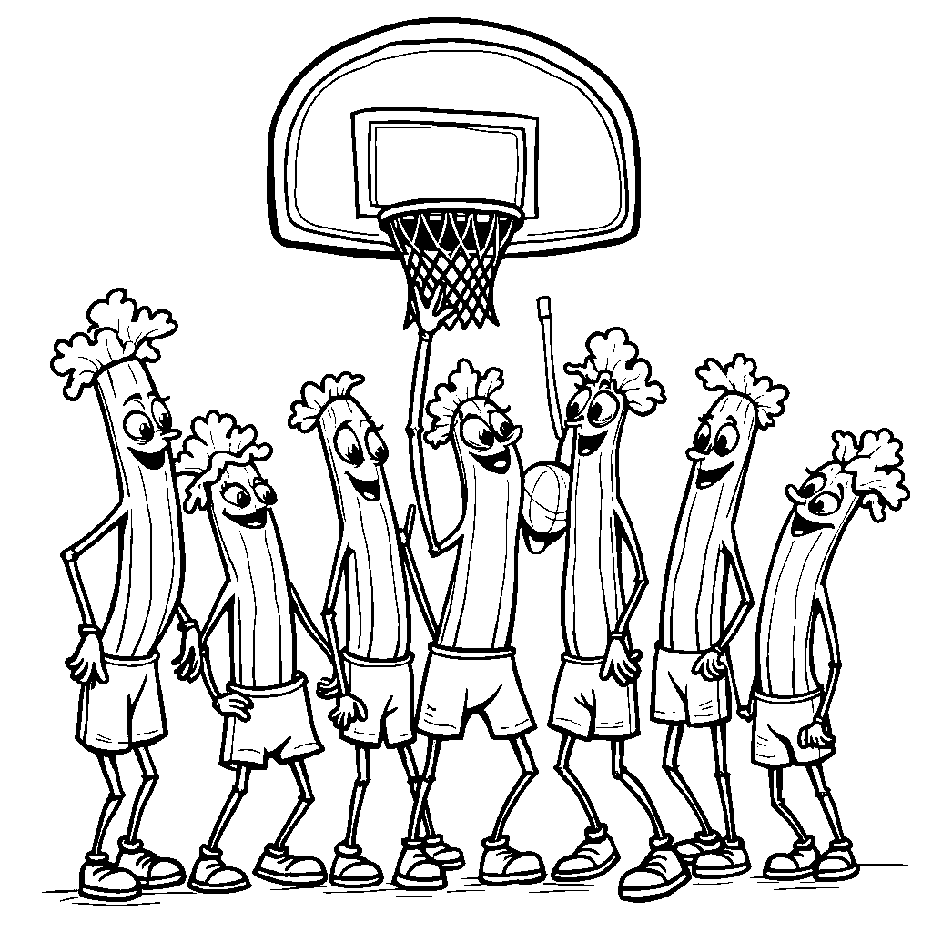 A group of celery sticks playing basketball